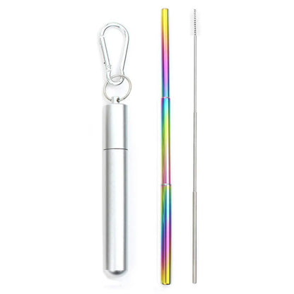 Paille télescopique en acier inoxydable Paille métallique portable avec brosse de nettoyage Voyage Pailles Pique-nique Fournitures de fête Outils de barre