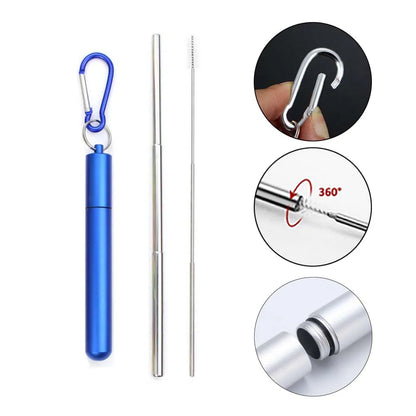 Paille télescopique en acier inoxydable Paille métallique portable avec brosse de nettoyage Voyage Pailles Pique-nique Fournitures de fête Outils de barre