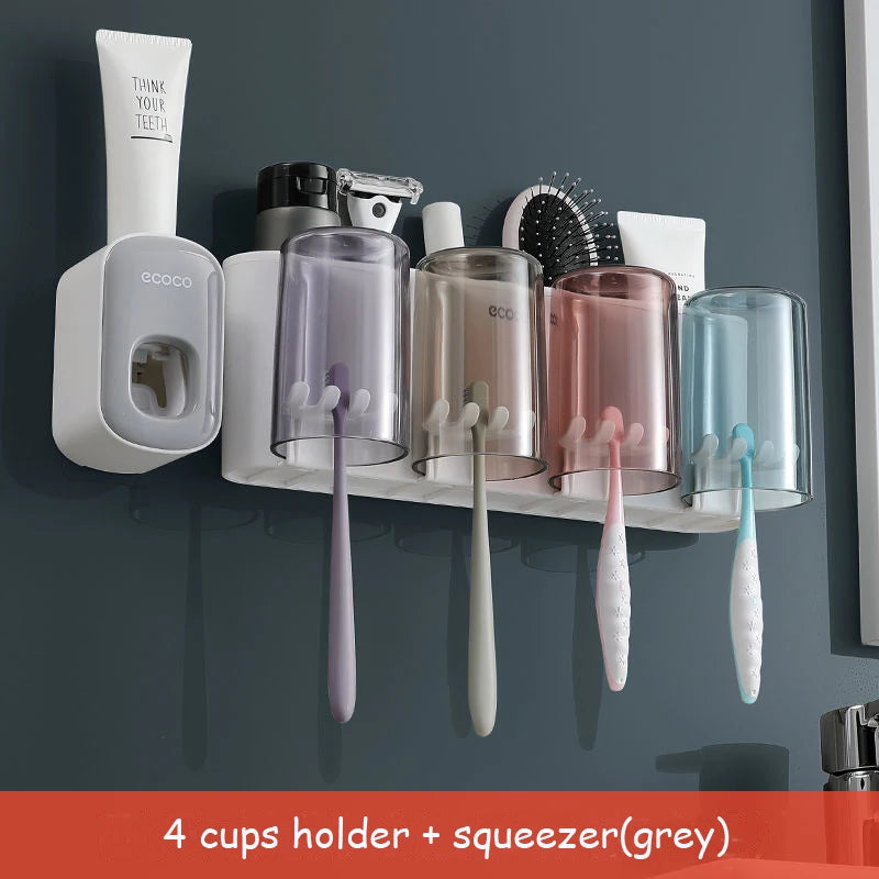 Organisateur de support de brosse à dents de salle de bain avec presse-dentifrice à tasse.
