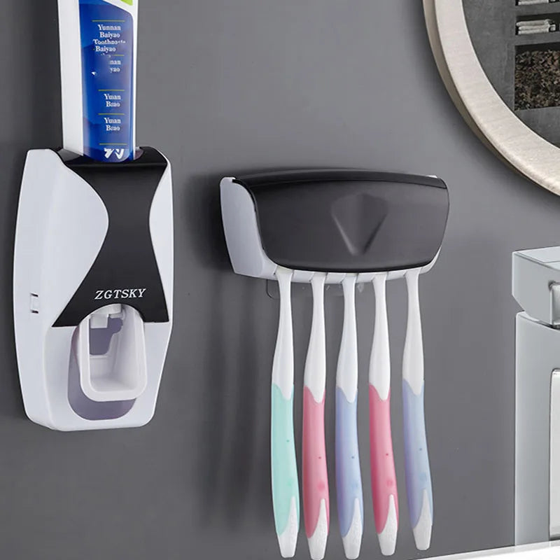 Distributeur de dentifrice automatique à montage mural Support de brosse à dents anti-poussière Accessoires de salle de bain Set Squeezer