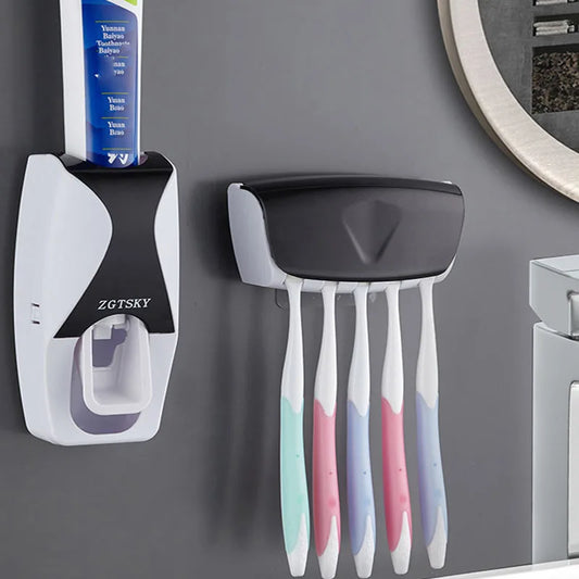 Distributeur de dentifrice automatique à montage mural Support de brosse à dents anti-poussière Accessoires de salle de bain Set Squeezer