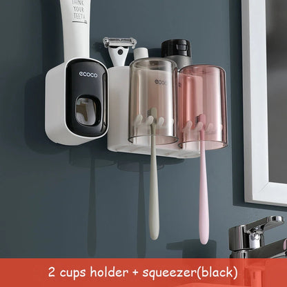 Organisateur de support de brosse à dents de salle de bain avec presse-dentifrice à tasse.