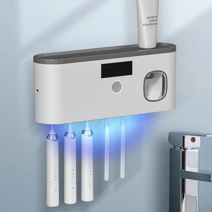 Distributeur de dentifrice et support avec 5 emplacements pour brosse à dents