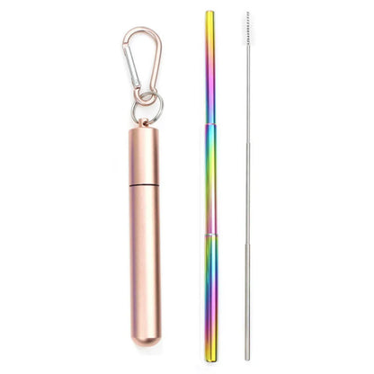 Paille télescopique en acier inoxydable Paille métallique portable avec brosse de nettoyage Voyage Pailles Pique-nique Fournitures de fête Outils de barre